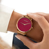 Womens Red Watch - Rose Gold - Suffragette Pankhurst - On wrist