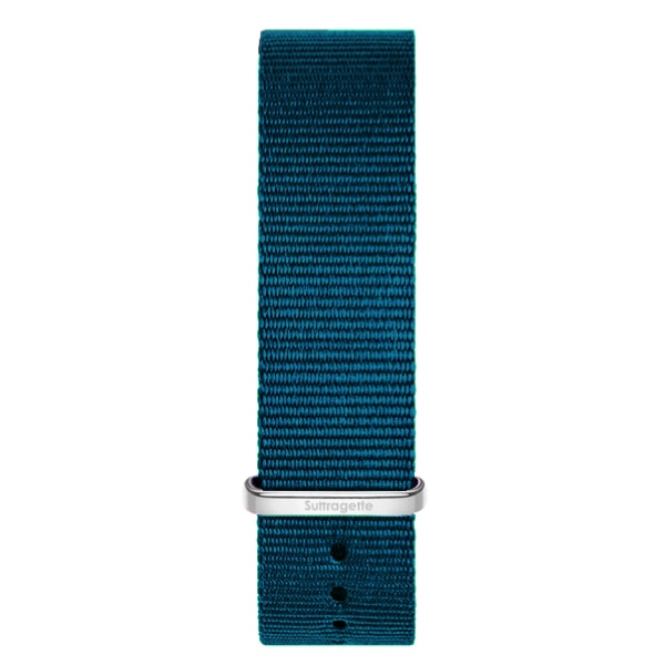 Turquoise fabric watch band with silver buckle