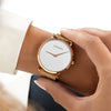 Womens White Watch - Rose Gold - Suffragette Pankhurst - On wrist