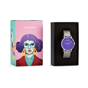 Womens Purple Watch - Silver - Suffragette Kahlo - in box