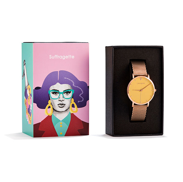 Womens Yellow Watch - Rose Gold - Suffragette Kahlo - In box