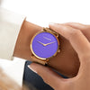 Womens Purple Watch - Rose Gold - Suffragette Pankhurst - On wrist
