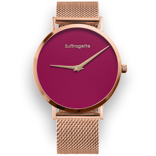 Womens Red Watch - Rose Gold - Suffragette Pankhurst