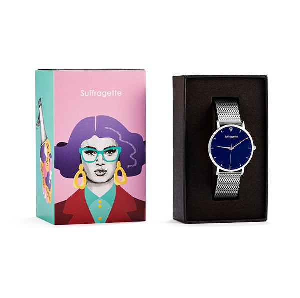 Womens Blue Watch - Silver - Suffragette Kahlo - In box